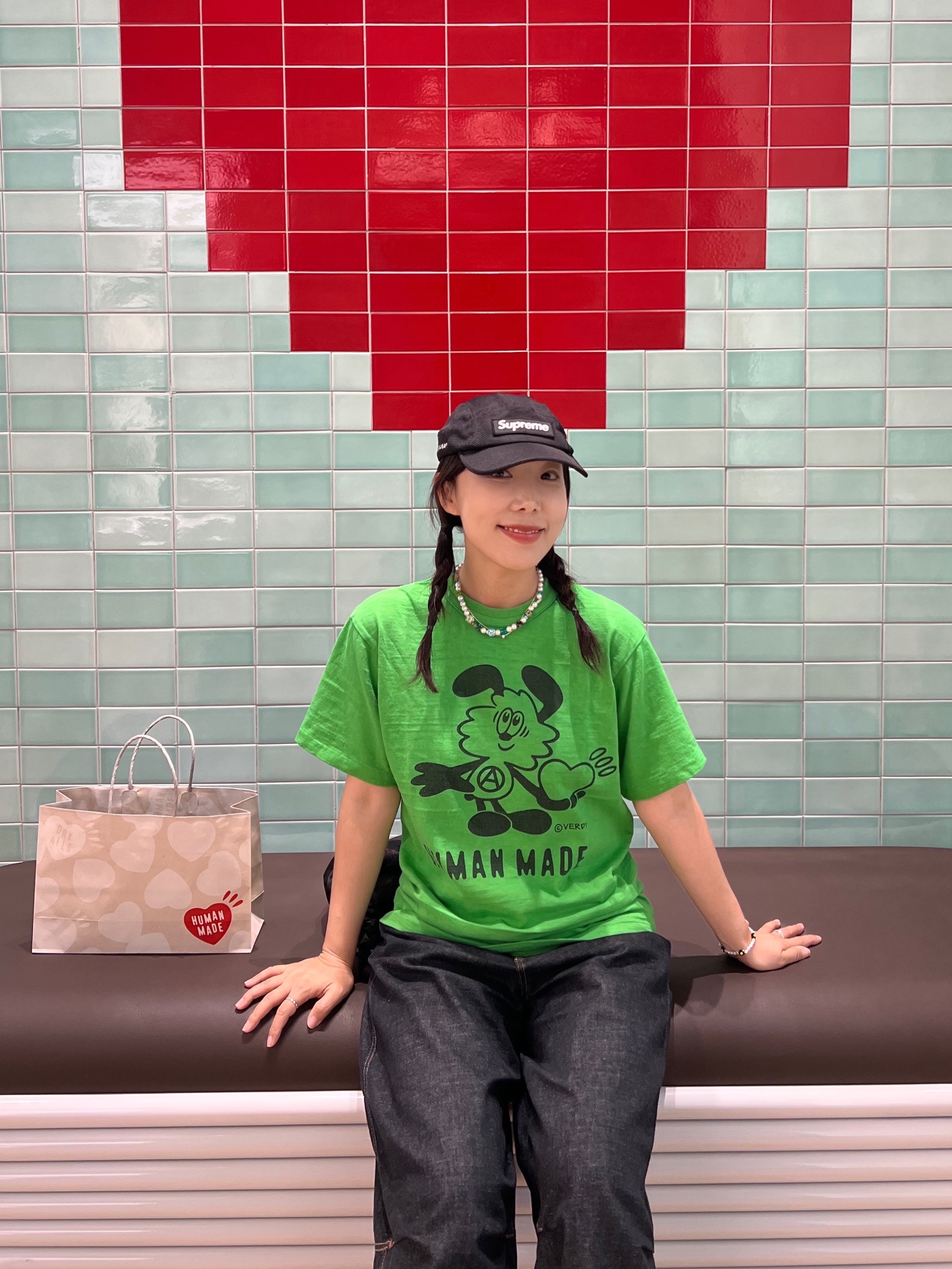 Human Made x Verdy Graphic T-Shirt Green - Jamsil Store Exclusvie, Supreme Mesh Cordura Camp Cap Black - 23SS 착용 스타일 - 2