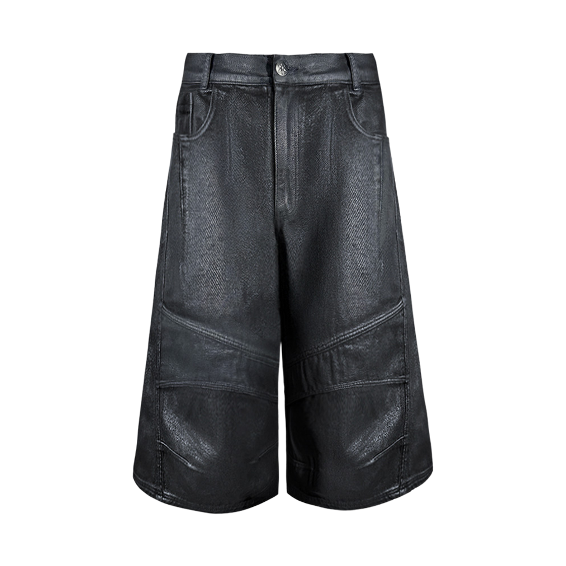 에이엑스커넥션 커브드 쉘 패널 데님 버뮤다 쇼츠 왁스 블랙(AX CONNECTION Curved Shell Panel Denim Bermuda Shorts Waxed Black)