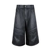 AX CONNECTION Curved Shell Panel Denim Bermuda Shorts Waxed Black
