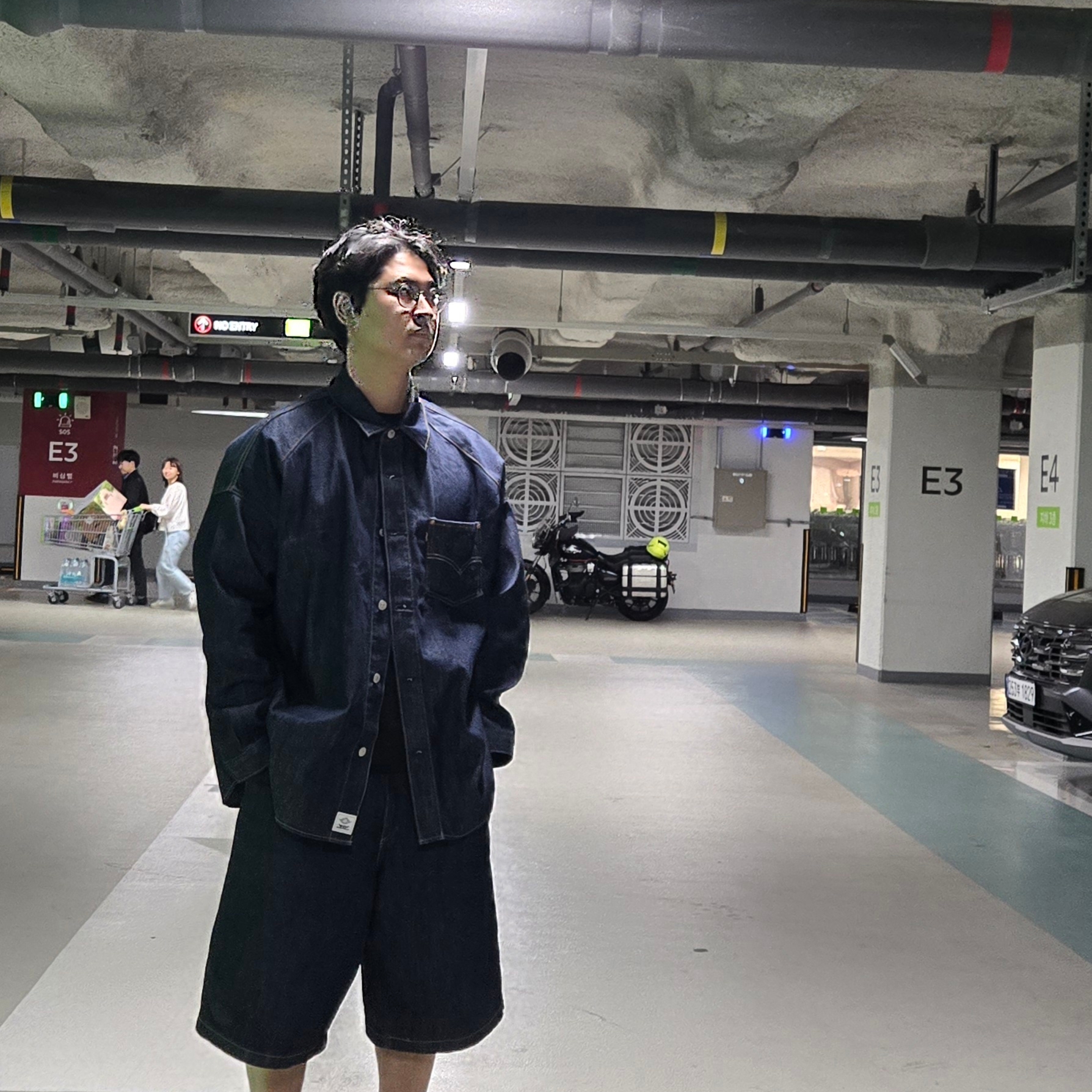 Levi's x Jordan Baggy Shorts Indigo, Levi's x Jordan Overshirt Jacket Indigo 착용 스타일 - 3