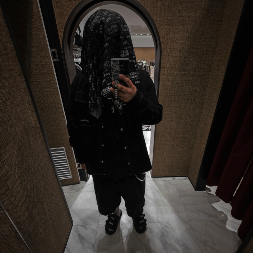 Ader Error Shirt Product. 34 Blue, Ader Error Bandana Product. 77 Noir 착용 스타일 - 2