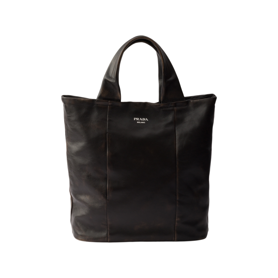 2VG129-2C75-F0003 Prada Distressed Nappa Leather Tote Bag Dark Brown