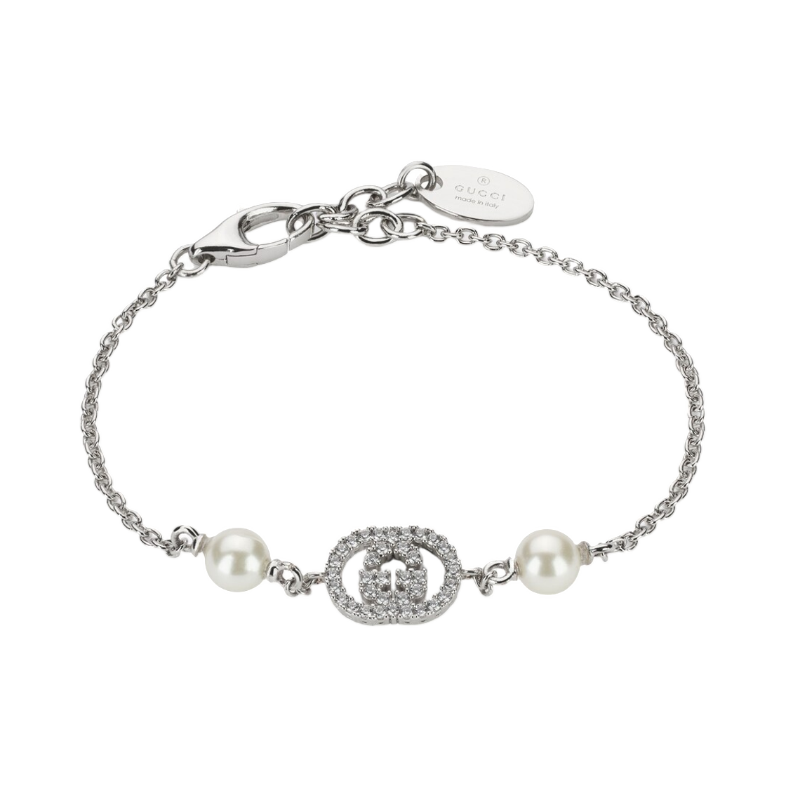 A0009D-J9740-8524 (W) Gucci Crystal Pearl Detail Bracelet Silver