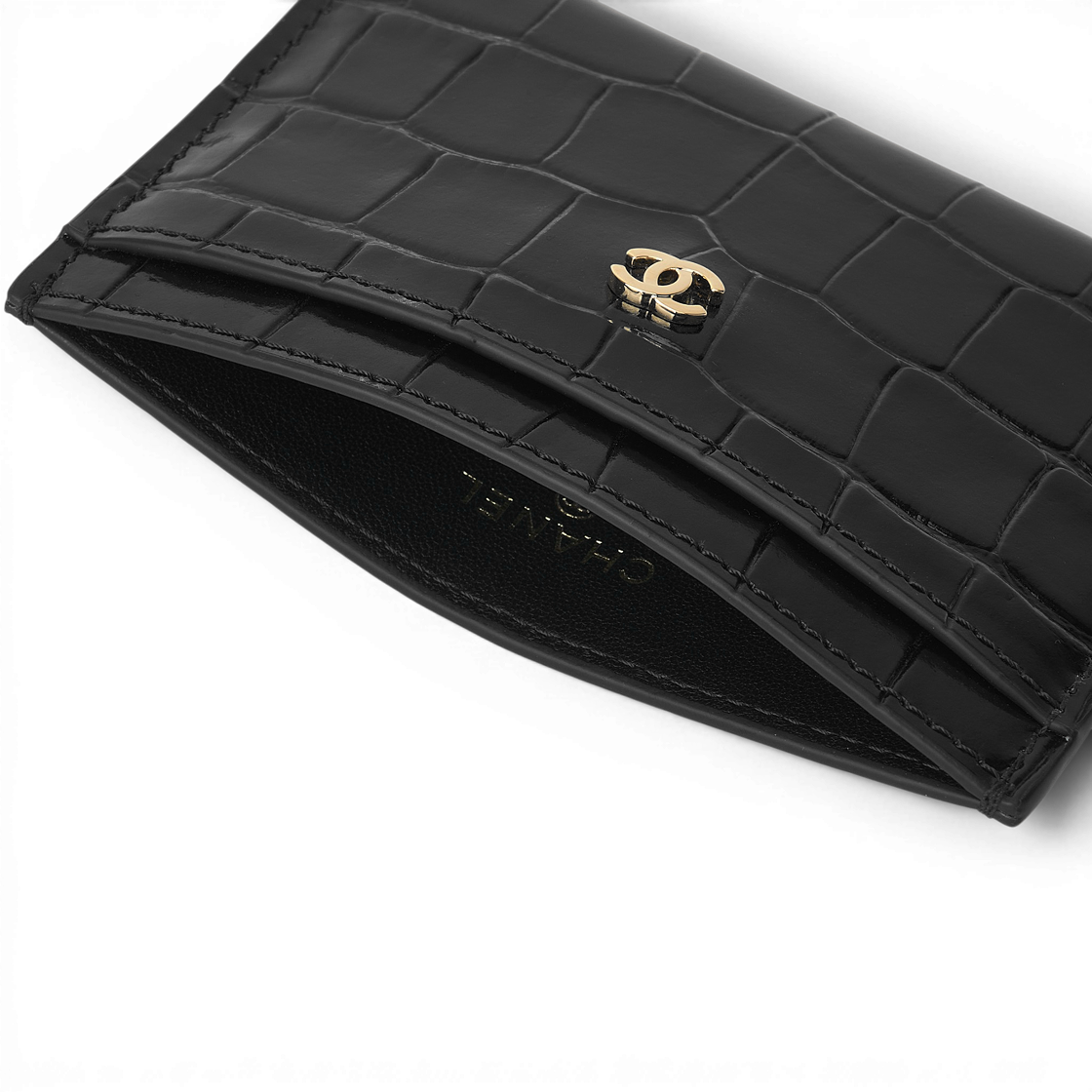샤넬 카드 홀더 크로커다일 엠보스드 카프스킨 & 골드 메탈 블랙(Chanel Card Holder Crocodile Embossed Calfskin & Gold Black) - 4