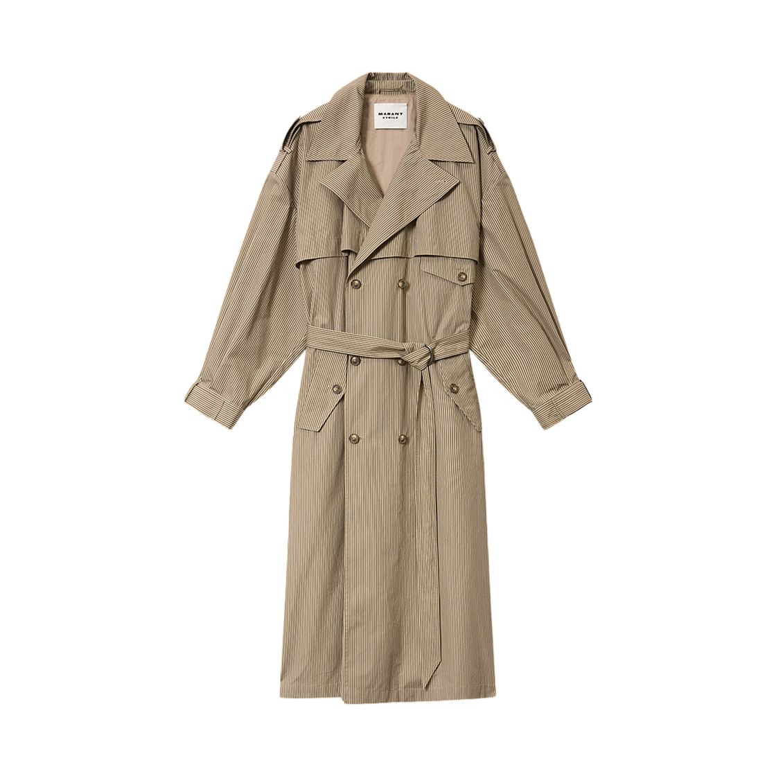 (W) 이자벨 마랑 칠마 스트라이프 코튼 트렌치 코트 베이지 카키((W) Isabel Marant Chilma Striped Cotton Trench Coat Beige Khaki) - 1