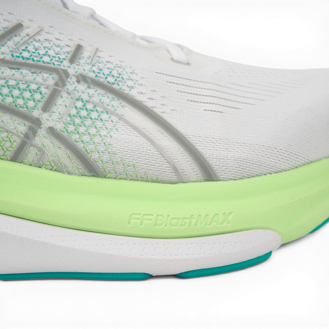 아식스 젤 카야노 33 화이트 에너지 아쿠아 - 4E 엑스트라 와이드(Asics Gel-Kayano 33 White Energy Aqua - 4E Extra Wide) - 8