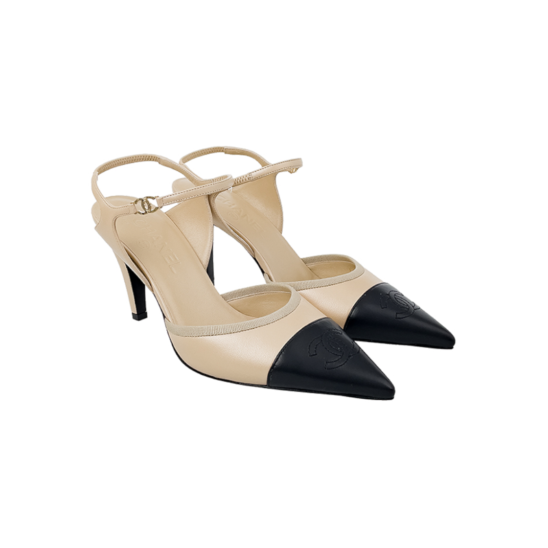 샤넬 26P 투톤 슬링백 38 베이지/블랙(Chanel 26P Two-Tone Slingback Beige & Black)