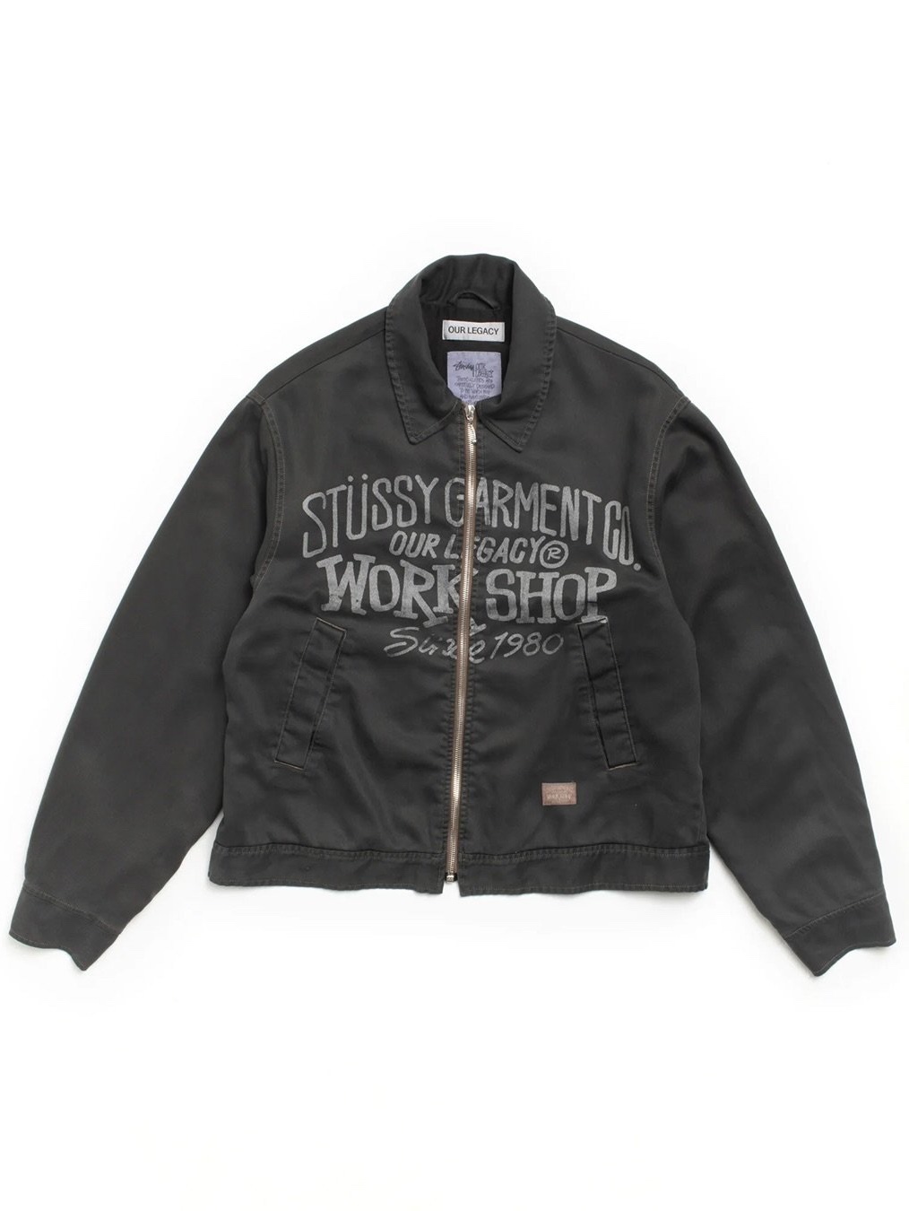 Stussy x Our Legacy Collegiate Pig. Dyed T-Shirt Taupe Overdyed Black, Stussy x Our Legacy Stamp T-Shirt Pigment Dyed Faded Black 착용 스타일 - 8