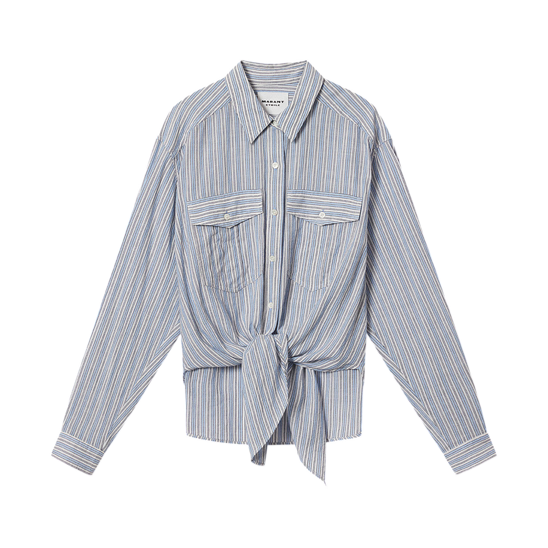 CH0131FF-D1I04E-30BU (W) Isabel Marant Nath Tie Up Striped Cotton Voile Shirt Blue