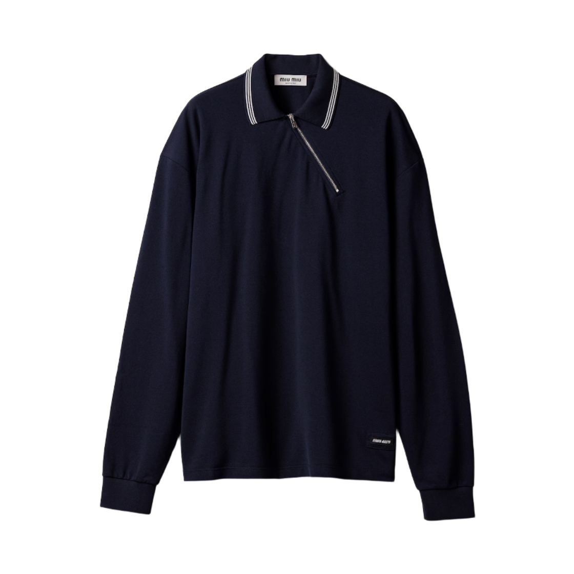 미우 미우 코튼 피케 지퍼 폴로 셔츠 네이비(Miu Miu Cotton Pique Zippered Polo Shirt Navy)