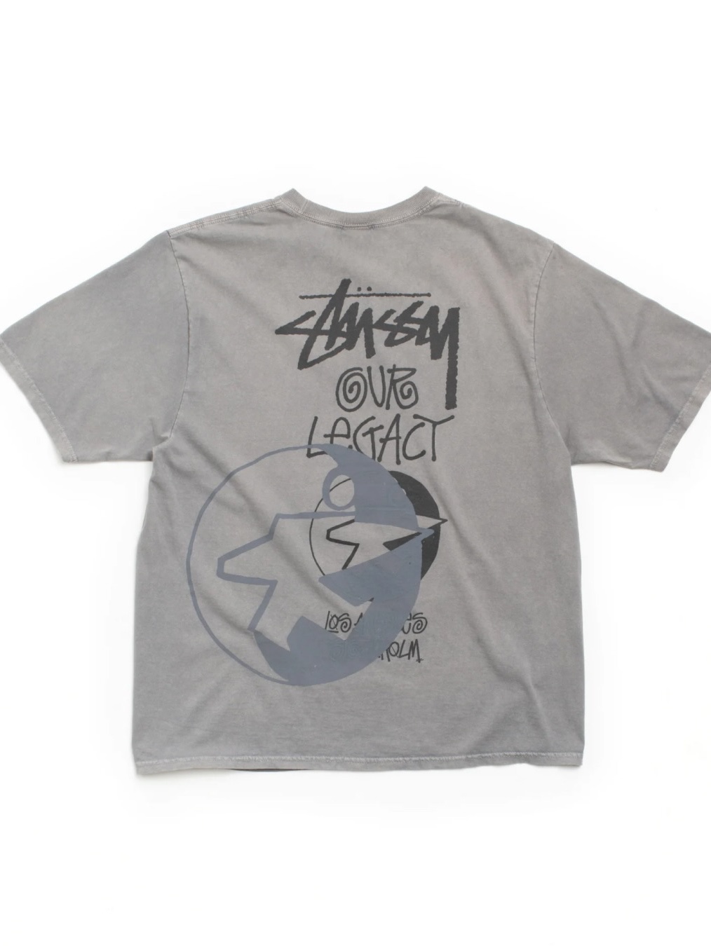 Stussy x Our Legacy Collegiate Pig. Dyed T-Shirt Taupe Overdyed Black, Stussy x Our Legacy Stamp T-Shirt Pigment Dyed Faded Black 착용 스타일 - 5