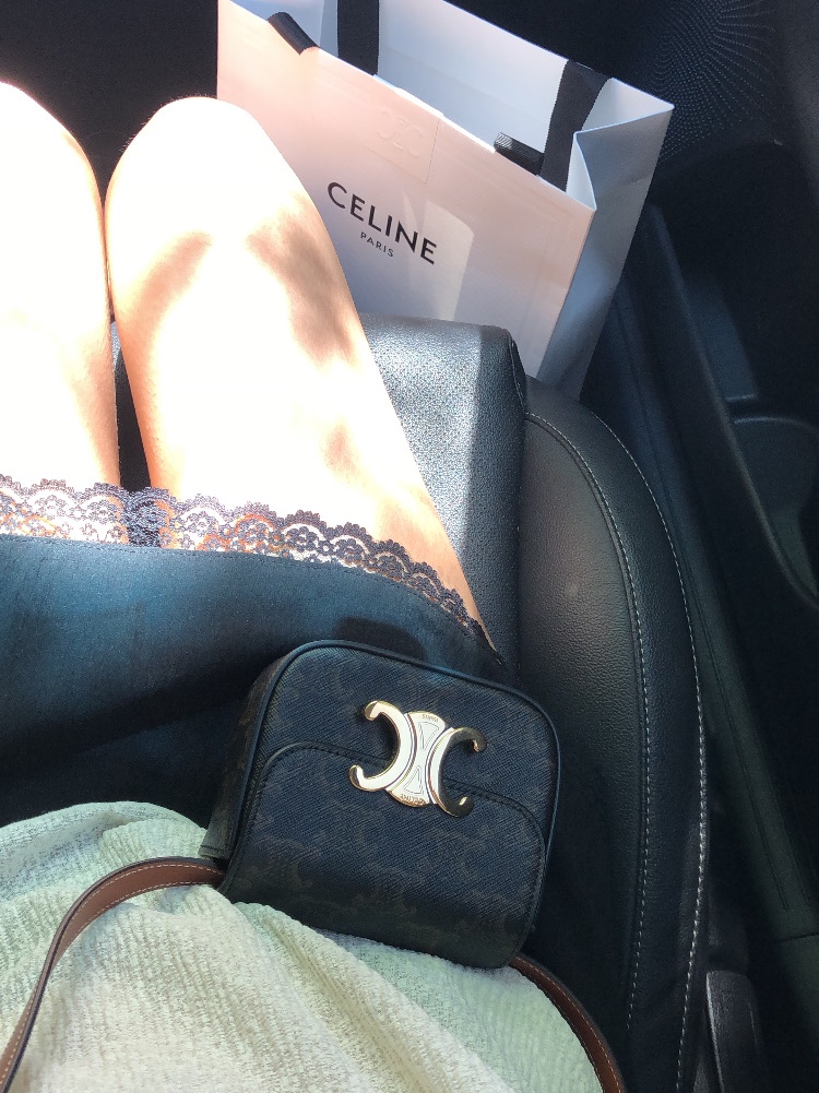 Celine Mini Claude in Triomphe Canvas Calfskin Tan 착용 스타일