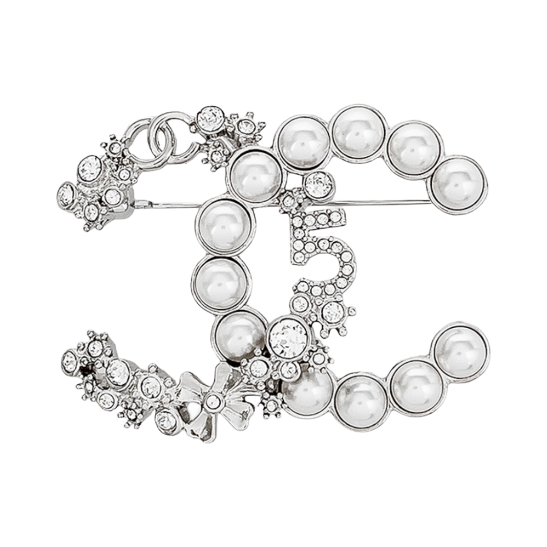 IT9BN2JFHO7S Chanel 24V Pearl Strass CC Logo Brooch Pearly White & Silver