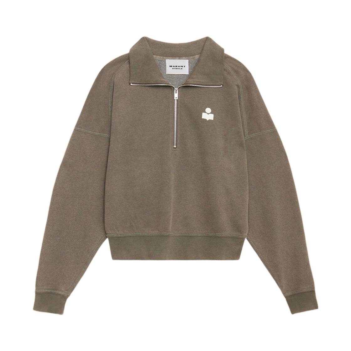 SW0093FA-C3M07E-DBEC (W) Isabel Marant Ross Sweatshirt Cotton Zip Up Collar Dark Bronze Ecru