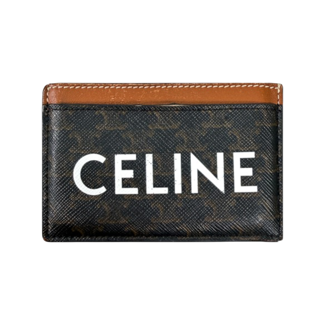 ITDIA74PB895 Celine Triomphe Trio Canvas Card Holder Wallet Tan