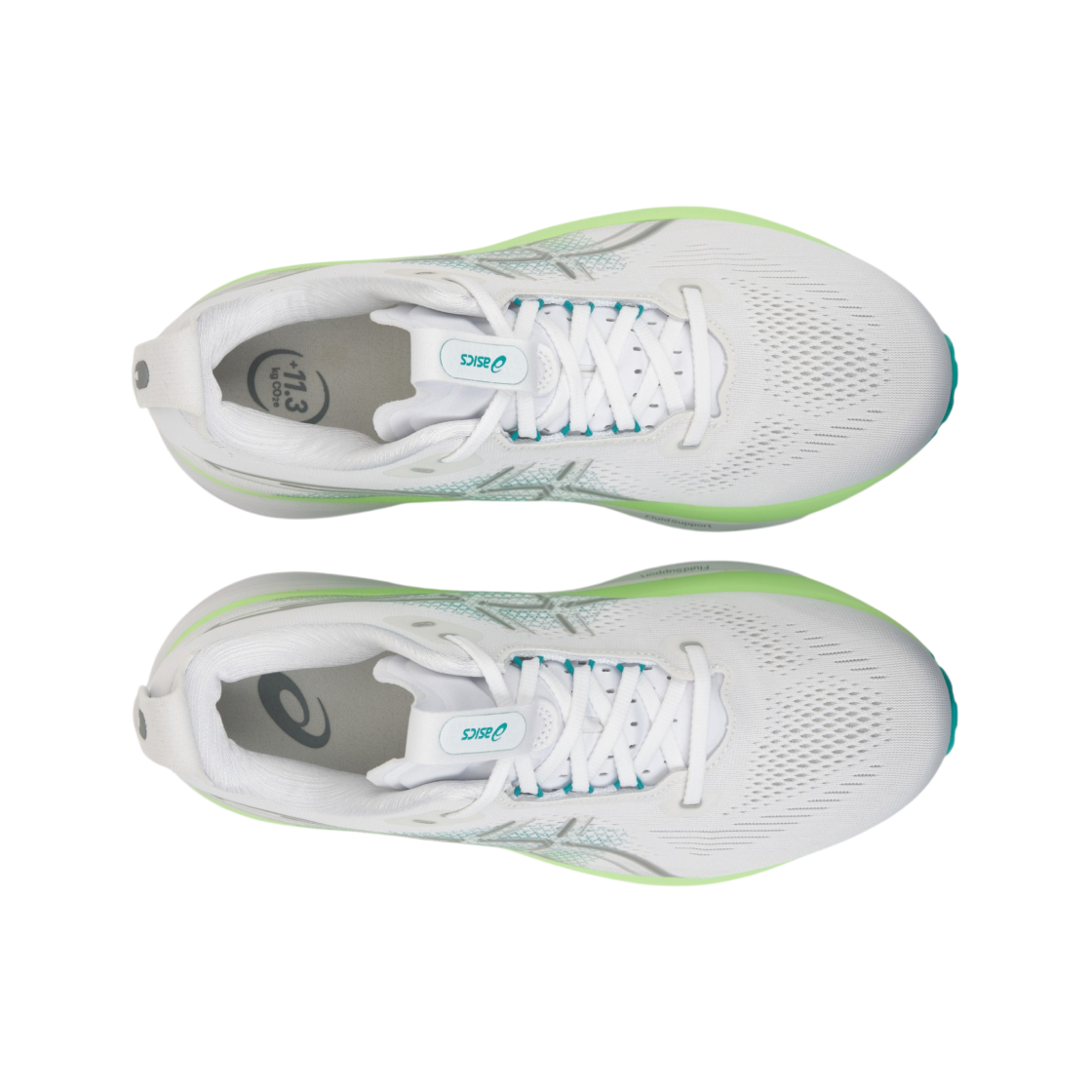 아식스 젤 카야노 33 화이트 에너지 아쿠아 - 4E 엑스트라 와이드(Asics Gel-Kayano 33 White Energy Aqua - 4E Extra Wide) - 5