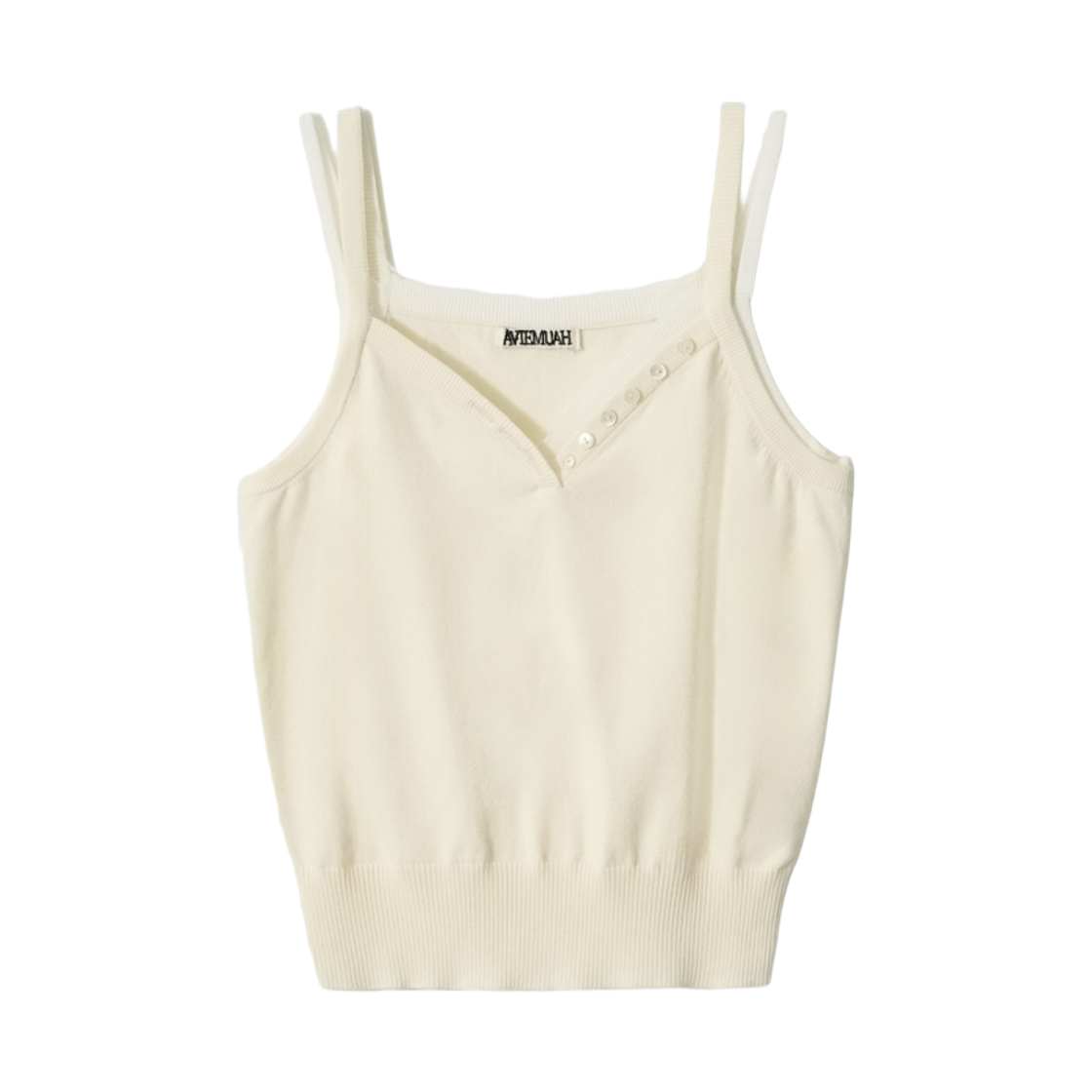 (W) 아비에무아 레이어드 버튼 디테일 슬리브리스 니트 탑 크림((W) Aviemuah Layered Button Detail Sleeveless Knit Top Cream) - 1