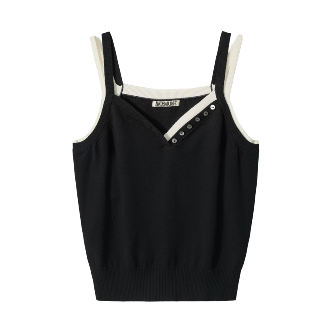 - (W) Aviemuah Layered Button Detail Sleeveless Knit Top Black