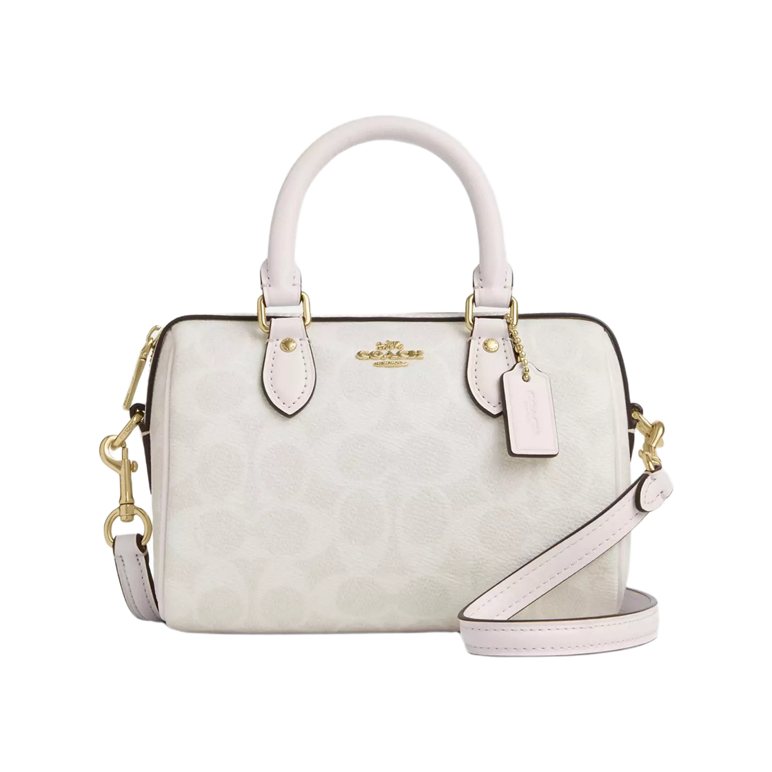 코치 시그니처 캔버스 미니 로완 크로스바디백 이미테이션 골드 화이트(Coach Mini Rowan Crossbody Bag in Signature Canvas Imitation Gold White)