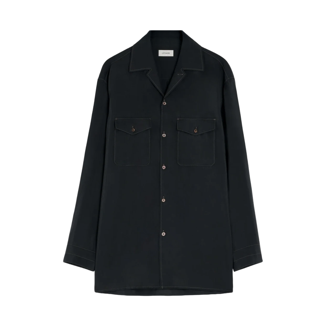SH1202-LF1308-999 Lemaire Convertible Collar Shirt in Dry Silk Black