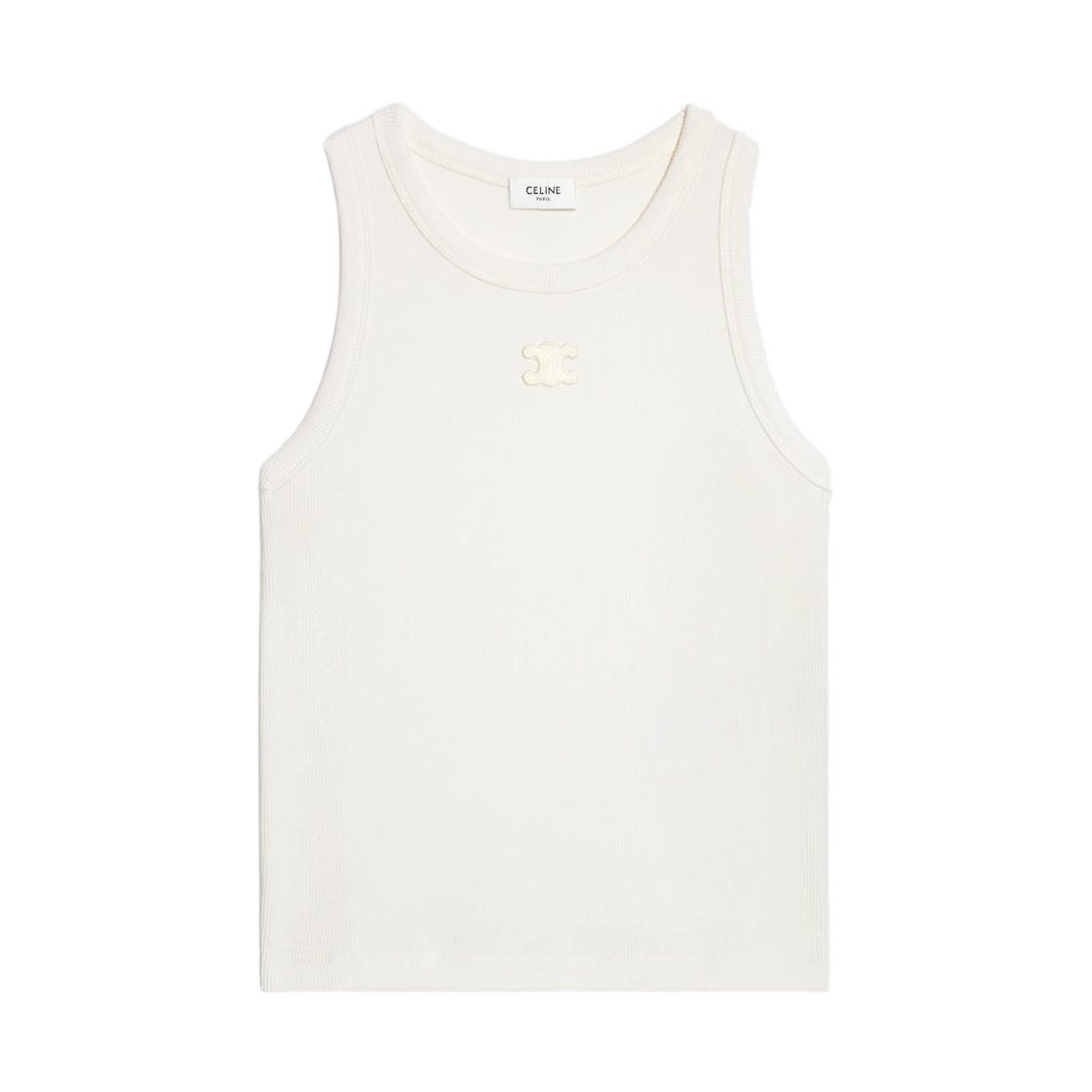 RX0M53O26-01OW (W) Celine Triomphe Tank Top in Ribbed Cotton Silk Off White