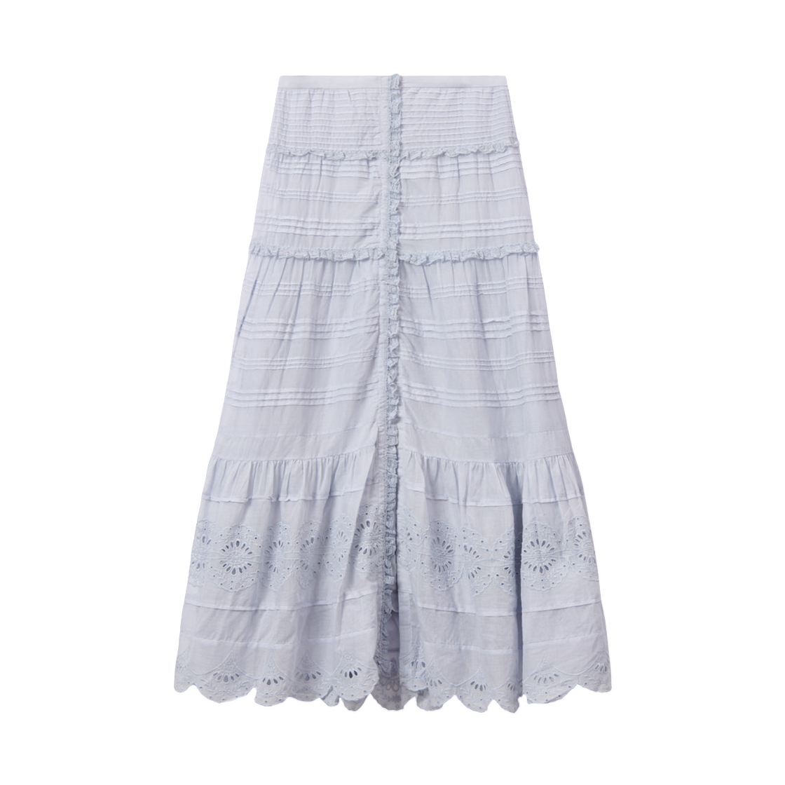 JU0446FA-D1J05E-30LU (W) Isabel Marant Paoline Frilly Cotton and Floral Lace Skirt Light Blue