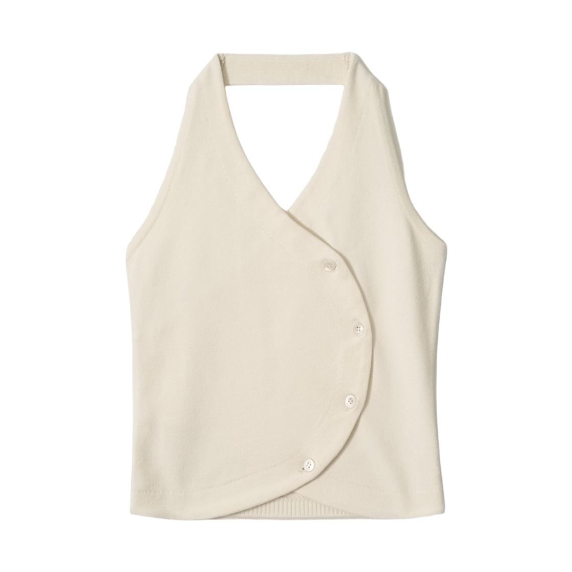 - (W) Aviemuah Soft Curved Knit Halter Top Cream