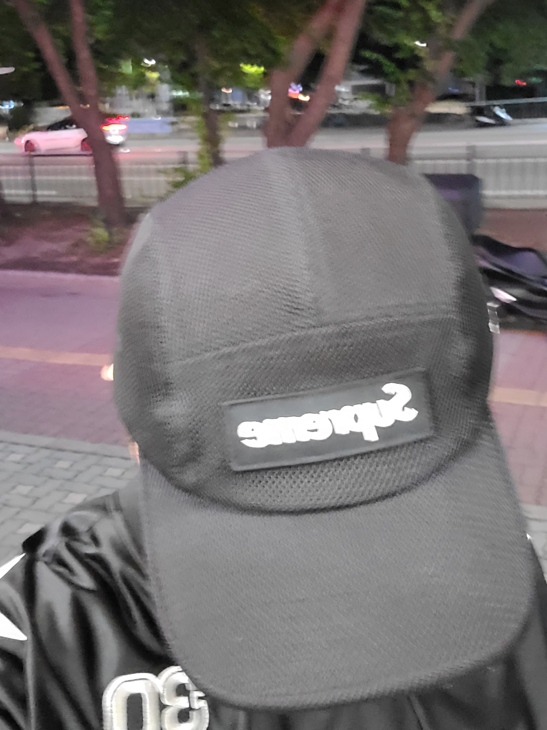 Supreme Mesh Cordura Camp Cap Black - 23SS, Supreme Star Football Jersey Black - 24FW 착용 스타일