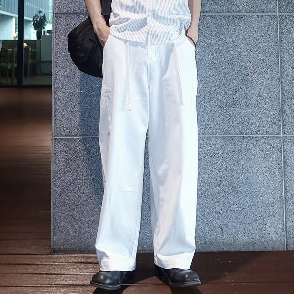 니티드 아웃스트링 커브드 코튼 벌룬 팬츠 화이트(Knitted Outstring Curved Cotton Balloon Pants White) - 2