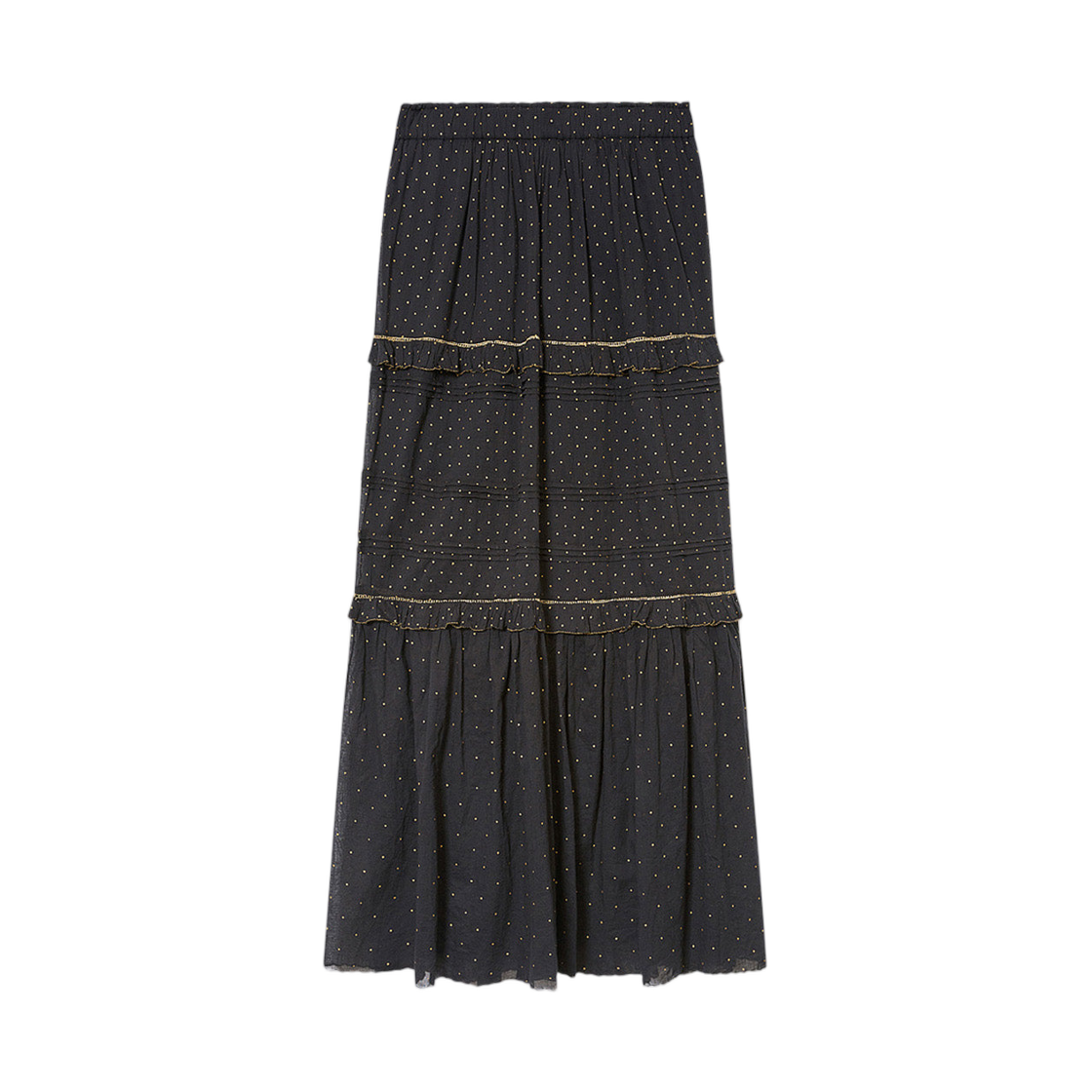 JU0451FA-D1J03E-01BK (W) Isabel Marant Volodia Frilly Cotton Polka Dot Skirt Black