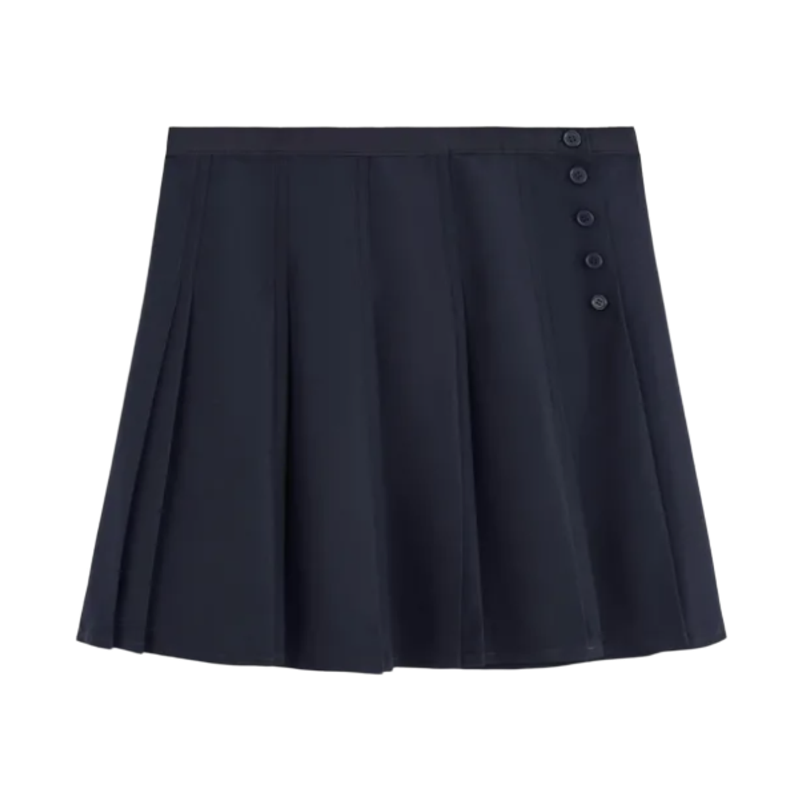 (W) 코스 버튼 디테일 플리티드 미니 스커트 네이비((W) COS Button Detail Pleated Mini Skirt Navy)