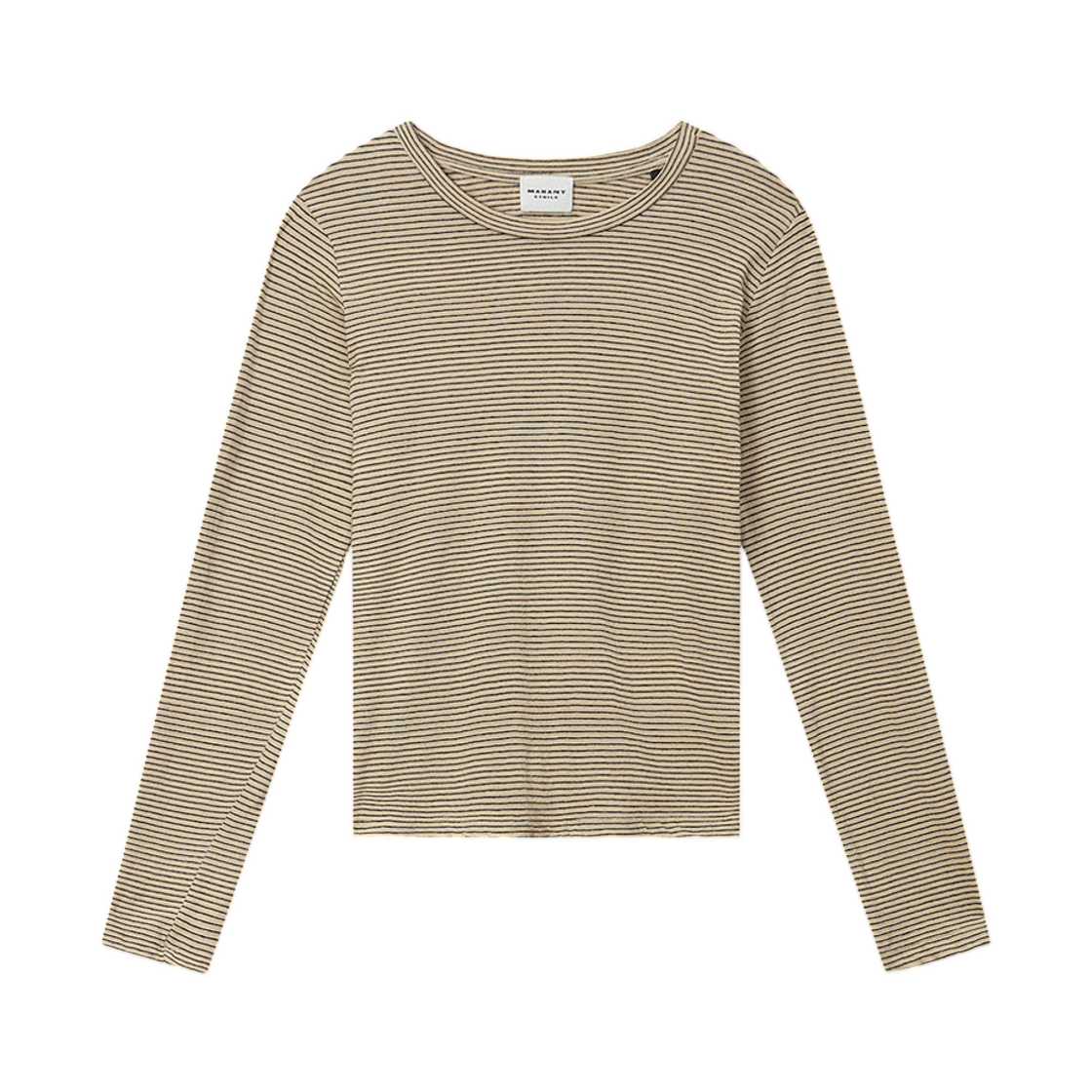TS0012FB-D1N02E-BKBE (W) Isabel Marant Kaaron T-Shirt Striped Cotton and Linen Black Beige