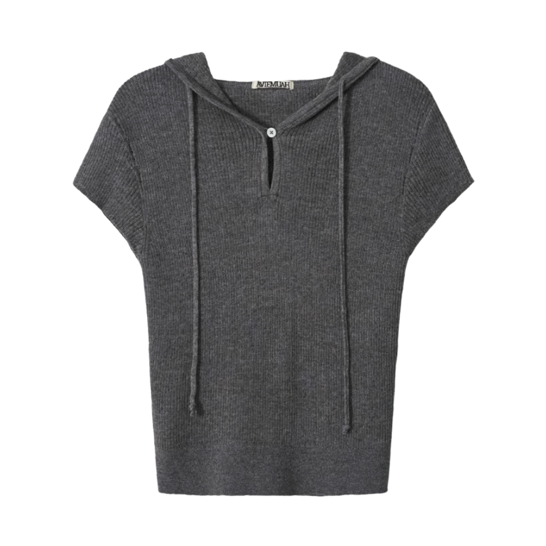 - (W) Aviemuah Linen Half Sleeve Knit Hoodie Dark Grey