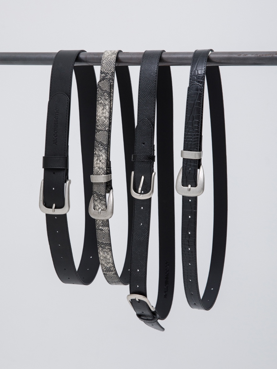 AX CONNECTION Double Buckle Snake Texture Belt Black, AX CONNECTION Crocodile Texture Belt 착용 스타일