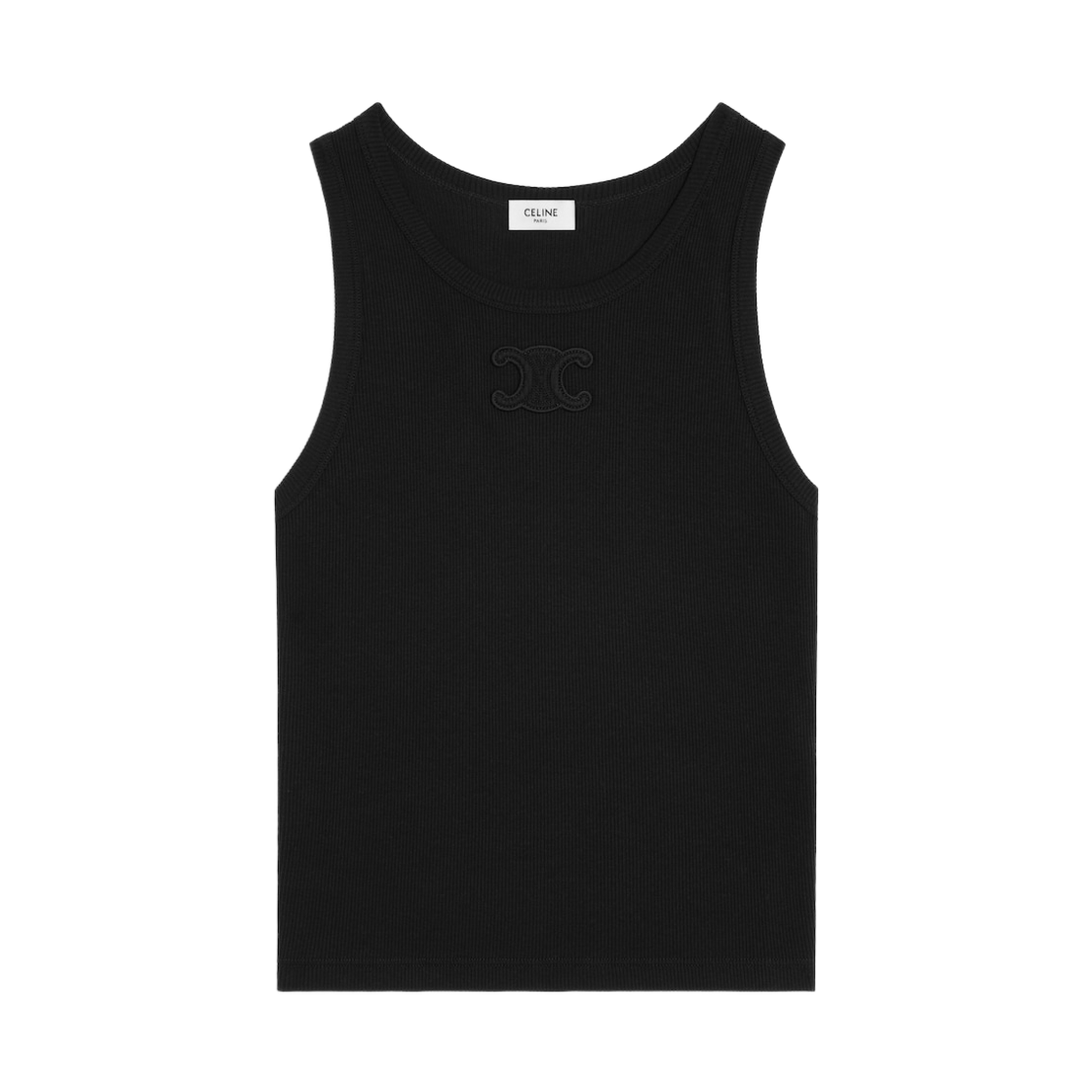 RX0M53O26-38NO (W) Celine Triomphe Tank Top in Ribbed Cotton Silk Black