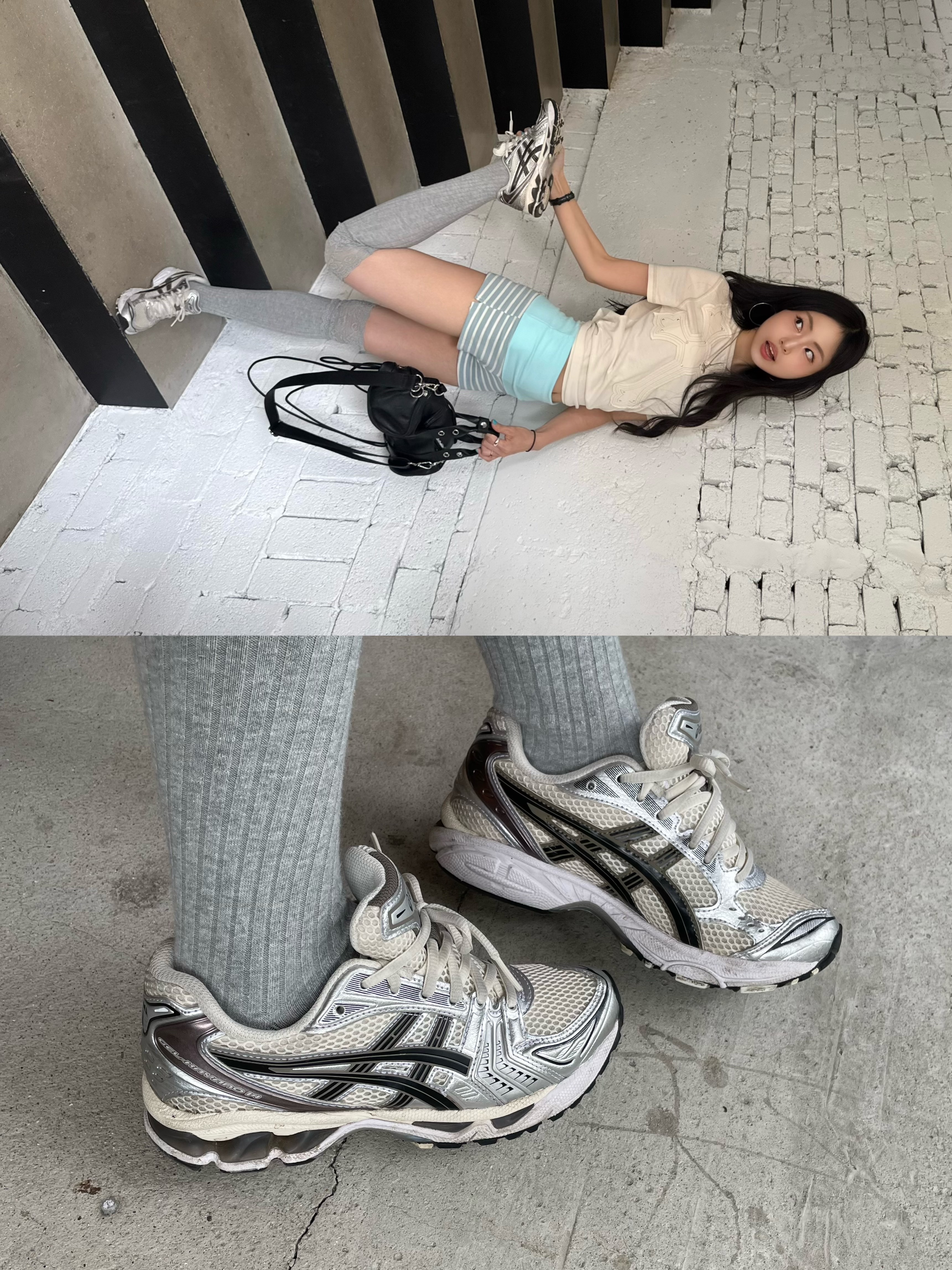 Asics Gel-Kayano 14 Cream Black 착용 스타일 - 3