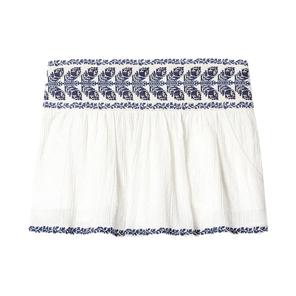 JU0160FB-D1J16E-ECBU (W) Isabel Marant Picadilia Short Lightweight Embroidered Cotton Skirt Ecru Blue