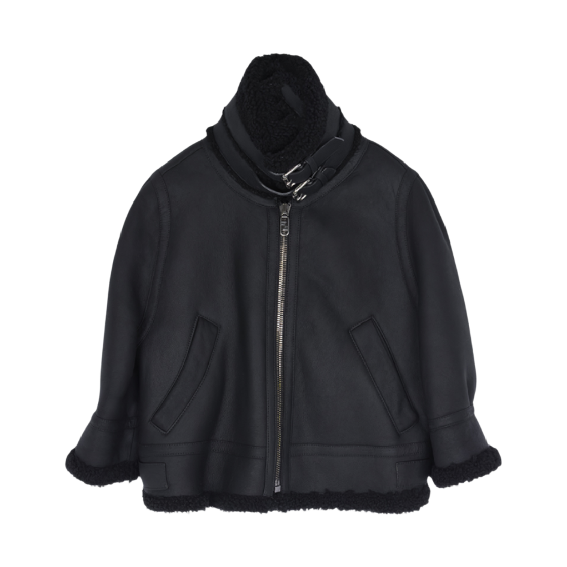 ITB95C5QIM6G Fendi 22F/W Shearling Cropped Bomber Jacket Black (6ET1048)