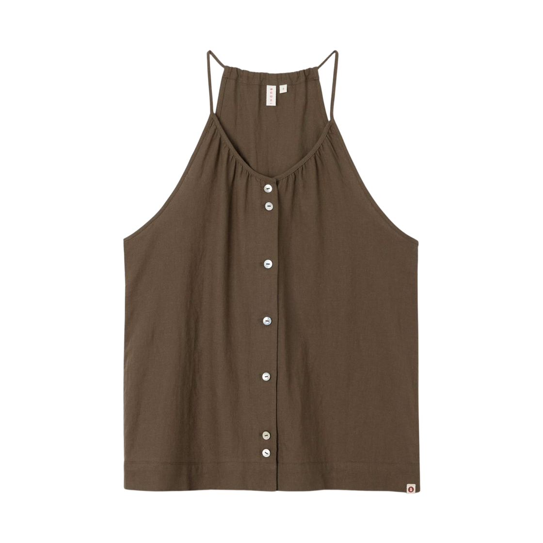 부디 무드라 리넨 셔링 슬리브리스 브라운 렌틸(Budhi Mudra Linen Shirring Sleeveless Brown Lentil)