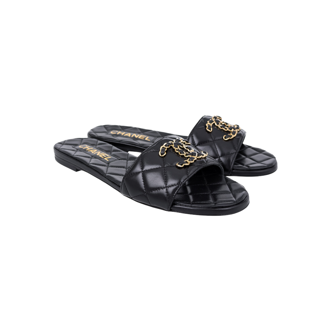 ITWANS4G2CW4 Chanel 23P Chain CC Logo Quilted Mules Black & Gold