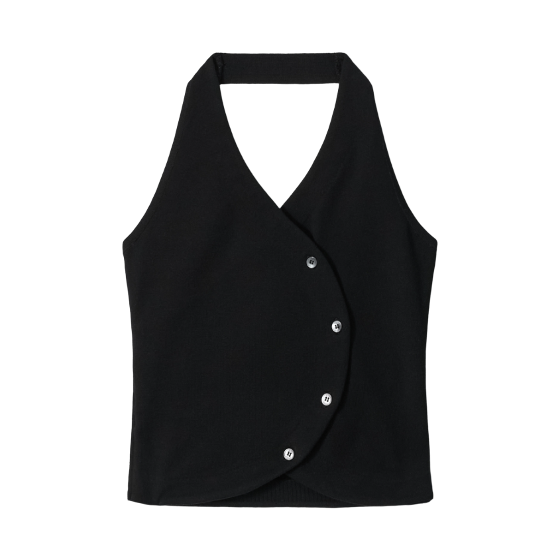 - (W) Aviemuah Soft Curved Knit Halter Top Black