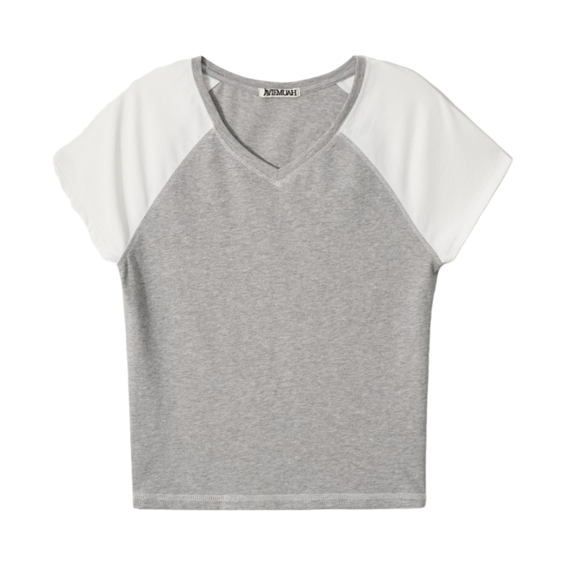 - (W) Aviemuah Point Stitch V-Neck Raglan T-Shirt Grey