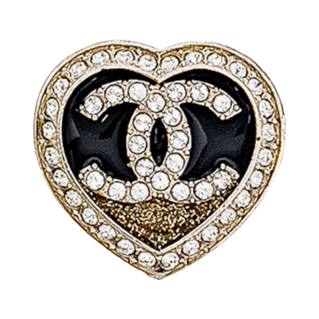 IT3WVNWI7DER Chanel 23B CC Logo Heart Pin Brooch Black & Gold