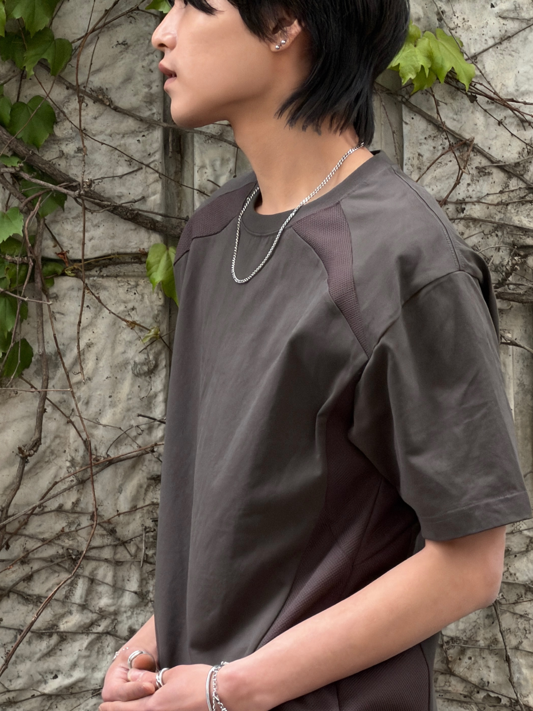 NOMANUAL W.B T-shirt Black, NOMANUAL W.B T-shirt Charcoal 착용 스타일 - 3