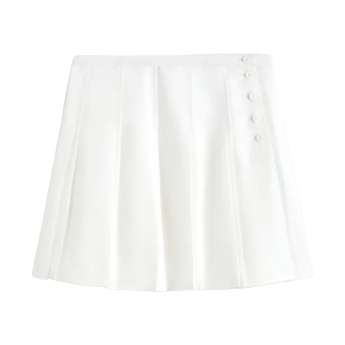 (W) 코스 버튼 디테일 플리티드 미니 스커트 화이트((W) COS Button Detail Pleated Mini Skirt White) - 1