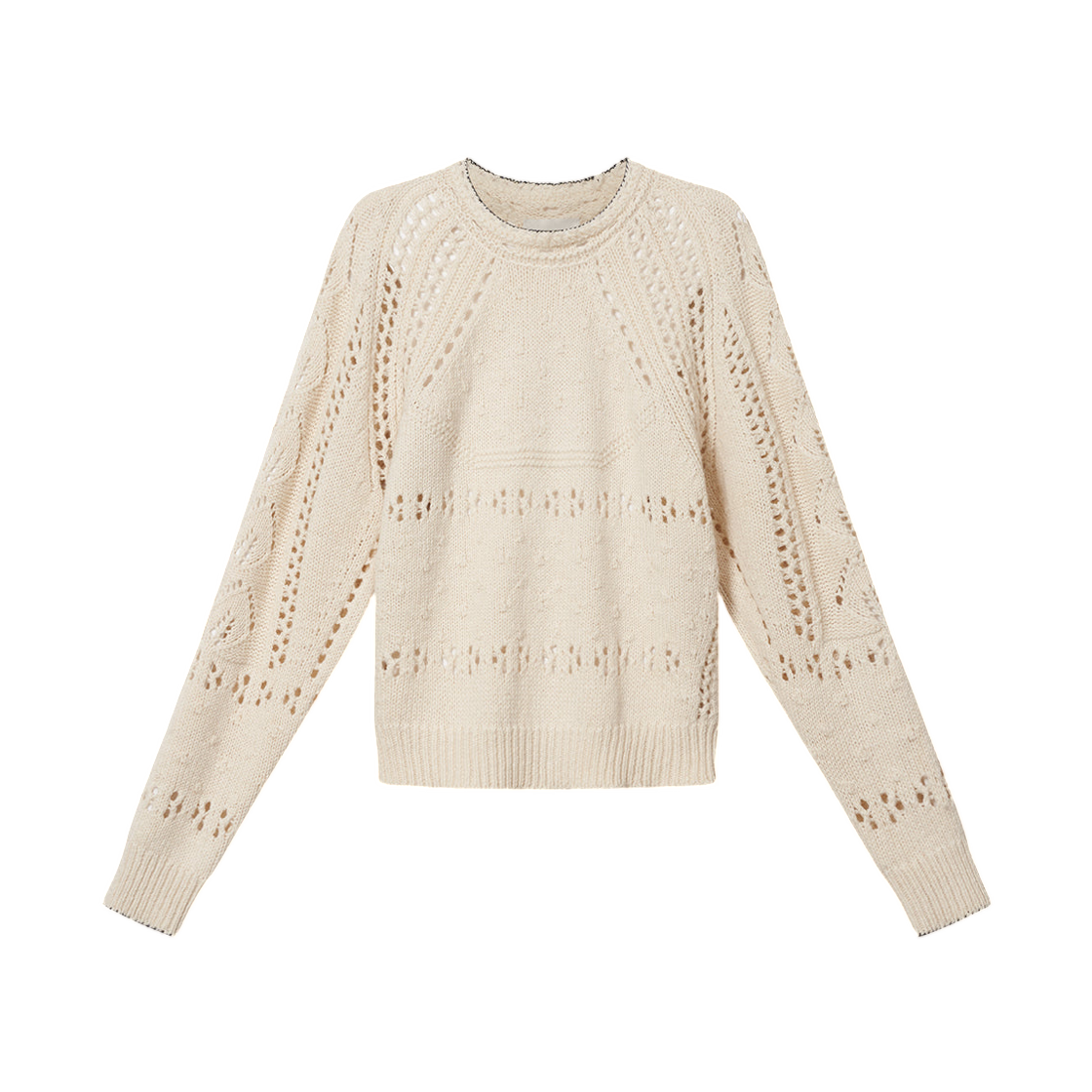 PU0938FA-D3L02E-23EC (W) Isabel Marant Luce Pullover Openwork Wool Sweater Ecru