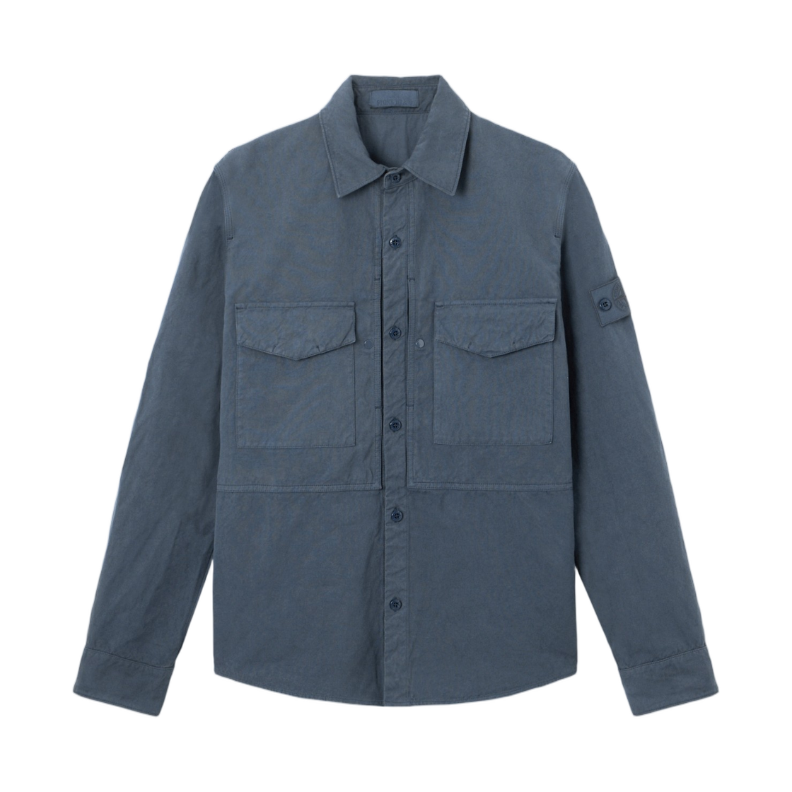 L1S1512000-12S0F36-V002E Stone Island 1200012 Cotton Linen Canvas_S.I.Ghost Regular-Fit Overshirt with Button Fastening Slate Blue - 26SS
