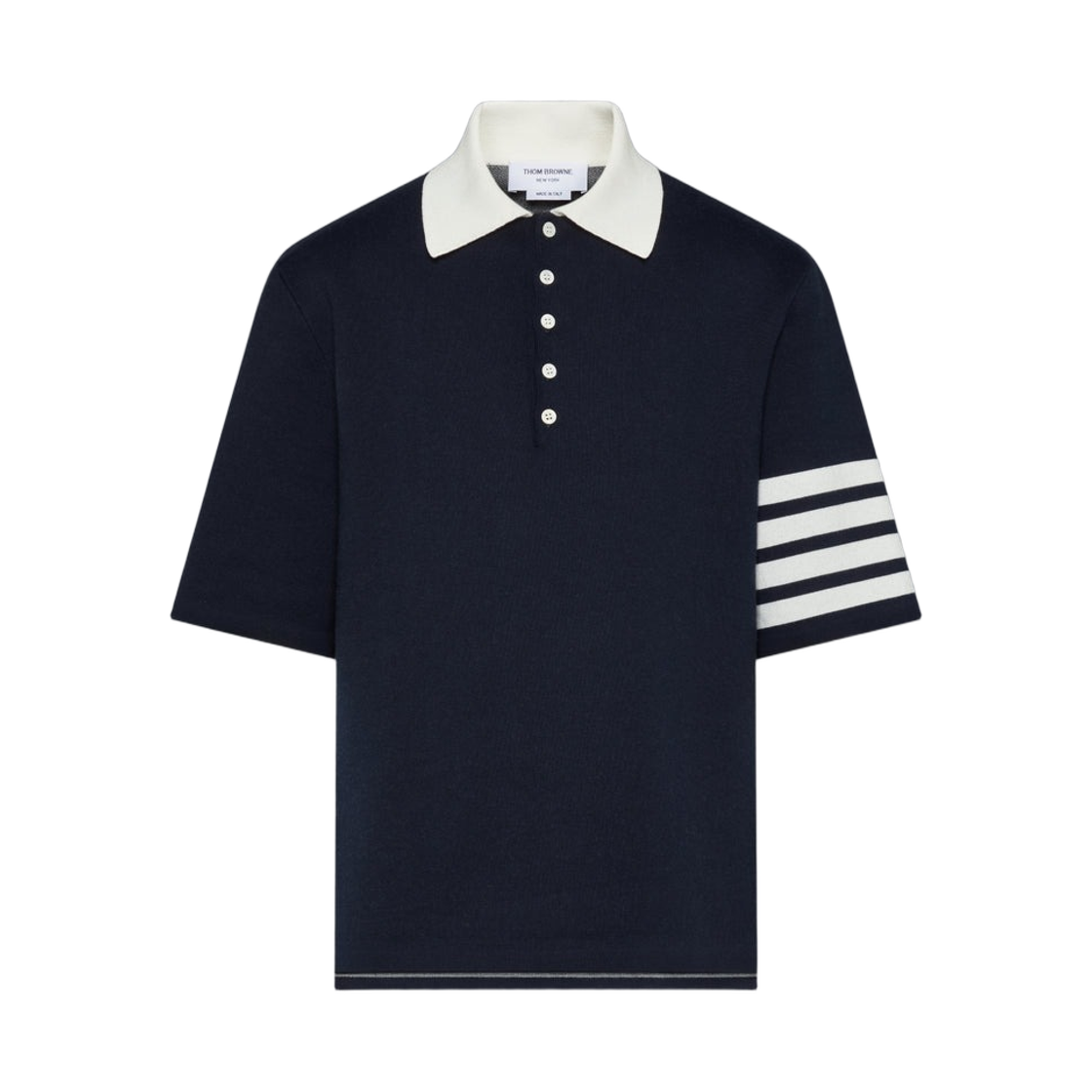 MKP158A-Y3043-415 Thom Browne Crest Intarsia Jacquard 4-Bar Rugby Fit Polo Navy