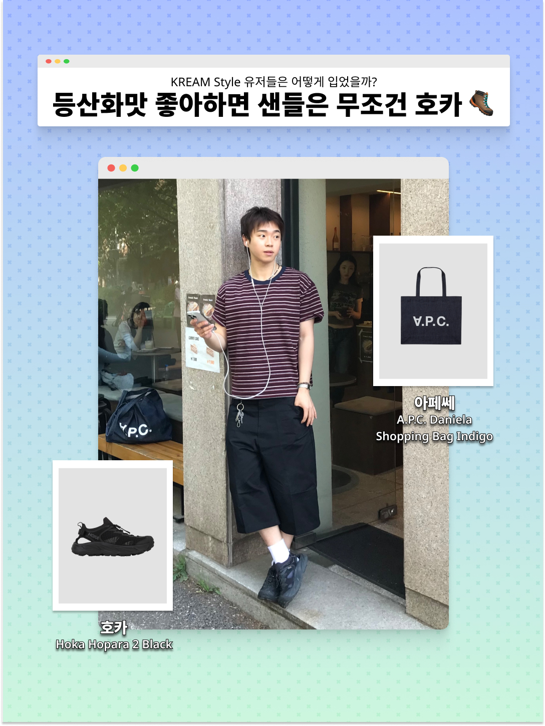 A.P.C. Daniela Shopping Bag Indigo, Hoka Hopara 2 Black 착용 스타일 - 1