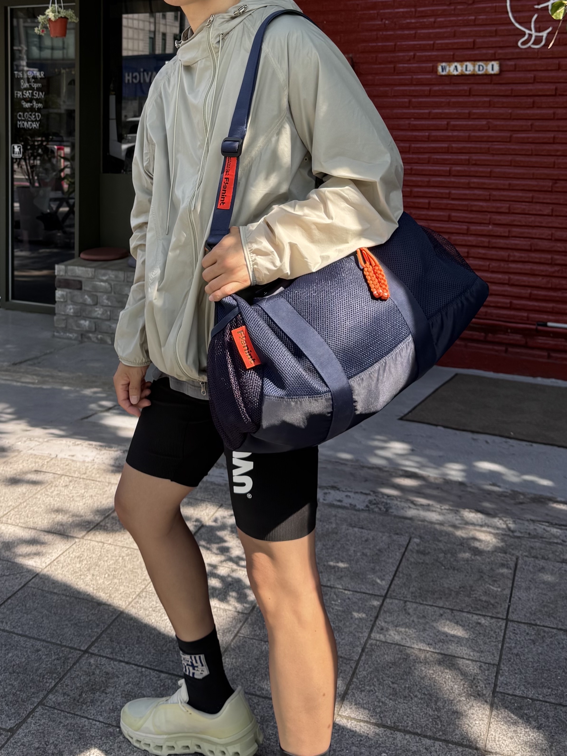 On Running x Post Archive Faction (Paf) Cloudmonster 2 Seedling White, UVU Half Tight 2.0 Black 착용 스타일 - 2